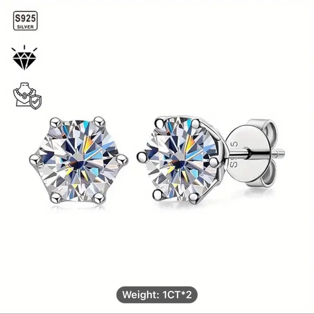 GRA CERTIFIED MOISSANITE 2 Carat Sterling Silver Stud Earrings